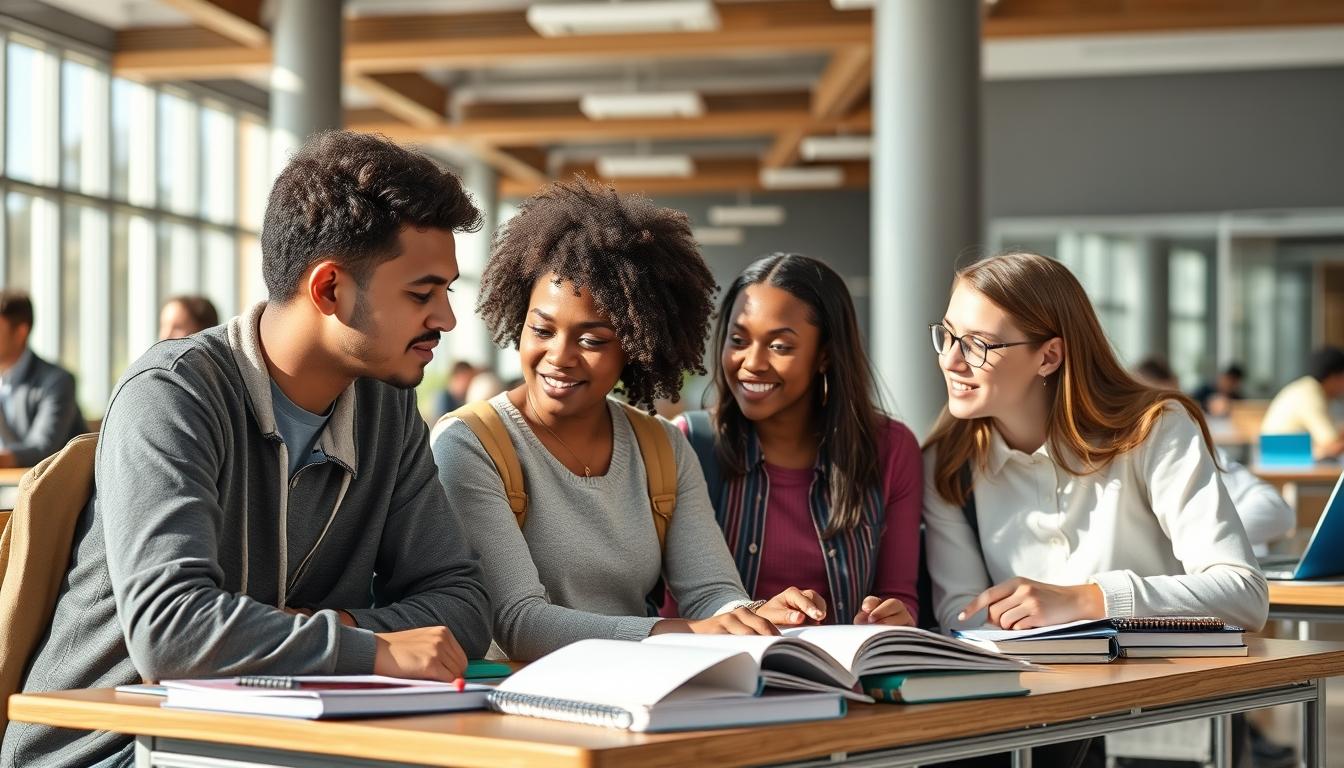 Students collaborating in study space