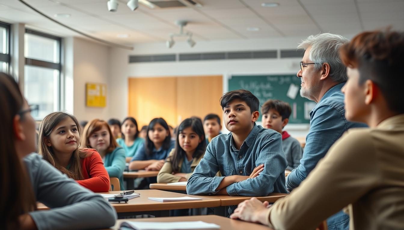 Students studying together in modern classroom